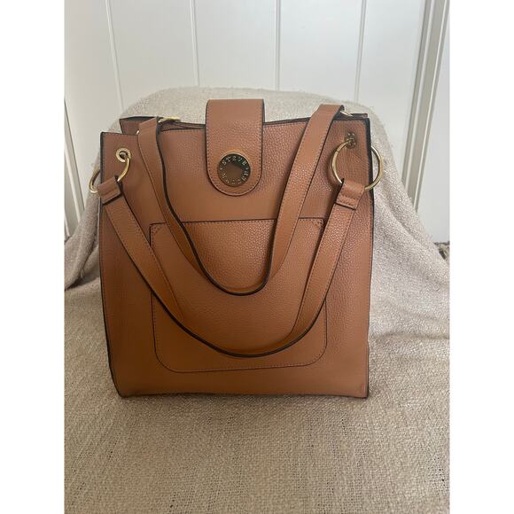 Steve Madden Carmel Brown Large Double Handle Tote Handbag - Picture 2 of 9